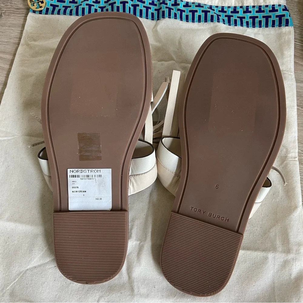 Tory Burch Miller Tassel Slide New Cream Size 6 Leather Neutral Luxury Coastal